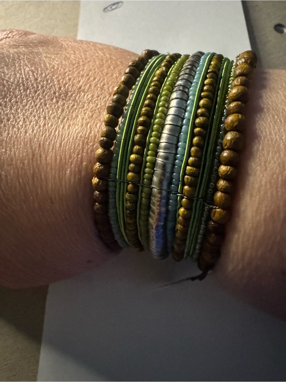 Chico's Green and Brown Multi-Row Beaded Coil Bracelet - Picture 6 of 7